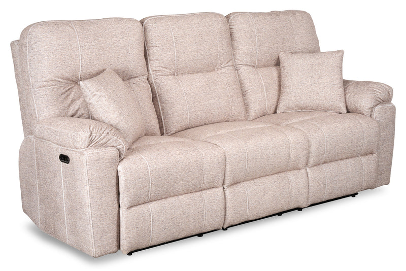 Made in Canada Dawson 87\" Fabric Power Reclining Sofa with USB Port and Accent Pillows - Beige