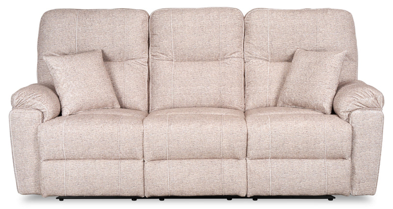 Made in Canada Dawson 87\" Fabric Power Reclining Sofa with USB Port and Accent Pillows - Beige