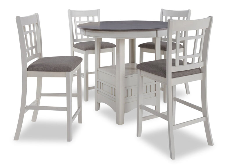 Dena 5pc Counter-Height Dining Set with Table & Chairs, 42-60\"W Extension, Round  - Dove Grey