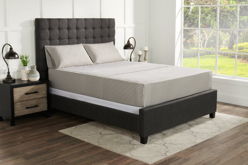 Striped 4-Piece Full Cotton Sheet Set - Dark Grey
