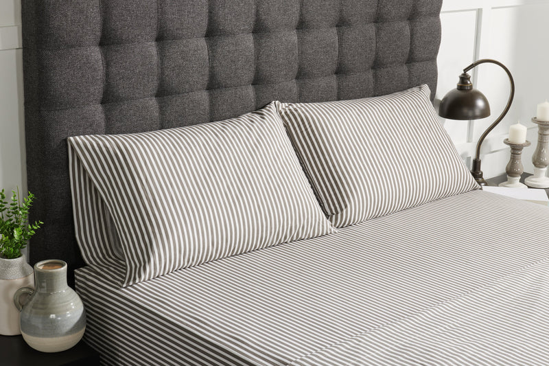 Striped 4-Piece Full Cotton Sheet Set - Dark Grey