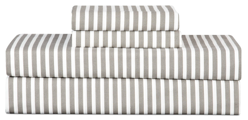 Striped 4-Piece Full Cotton Sheet Set - Dark Grey