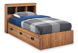 Driftwood Mates Bed with Bookcase Headboard Set for Kids, Brown - Twin Size