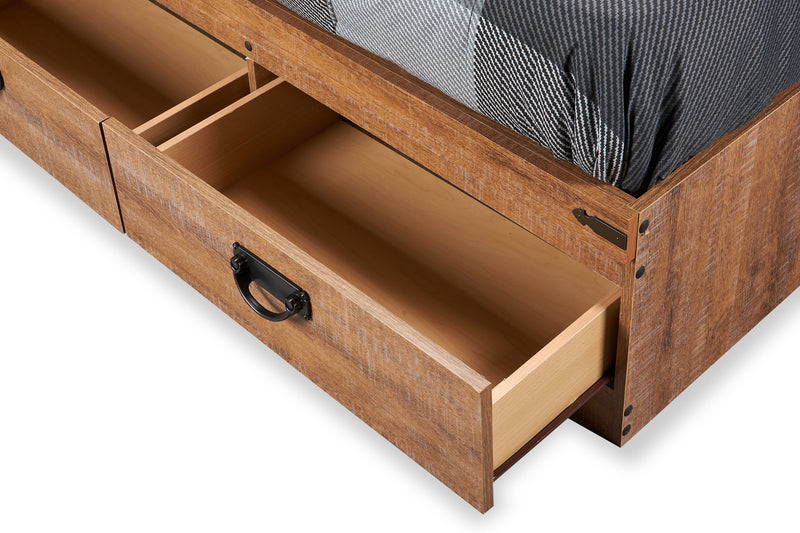 Driftwood Mates Bed with Bookcase Headboard Set for Kids, Brown - Twin Size