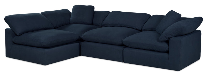 Eclipse Modular 4-Piece Linen-Look Fabric Pit Sofa Sectional with Reversible Feather Down Cushions - Navy Blue