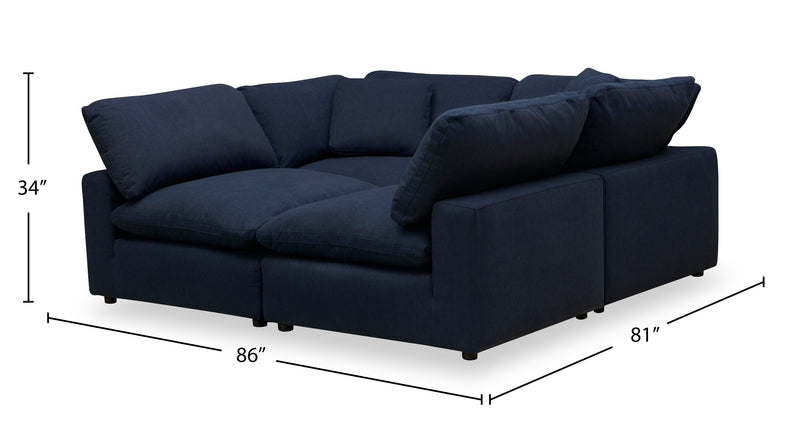 Eclipse Modular 4-Piece Linen-Look Fabric Pit Sofa Sectional with Reversible Feather Down Cushions - Navy Blue