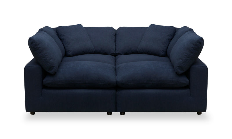 Eclipse Modular 4-Piece Linen-Look Fabric Pit Sofa Sectional with Reversible Feather Down Cushions - Navy Blue