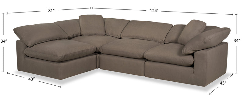 Eclipse Modular 4-Piece Linen-Look Fabric Pit Sofa Sectional with Reversible Feather Down Cushions - Slate Grey