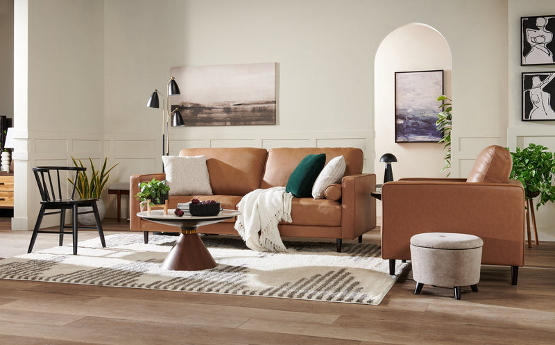 Edge 35\" Genuine Leather Chair with Wood Legs and Removable Back Cushion - Brown