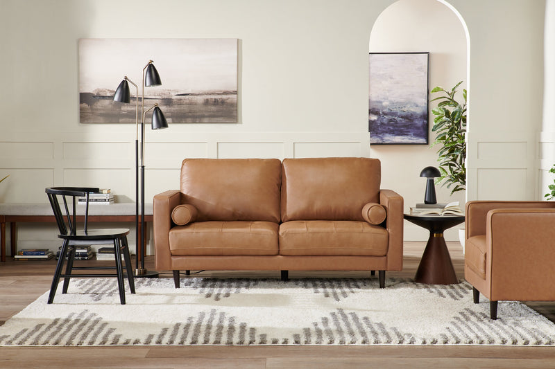 Edge 70\" Genuine Leather Loveseat with Wood Legs and Removable Back Cushions - Brown