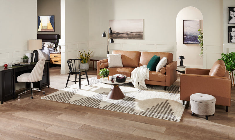 Edge 86\" Genuine Leather Sofa with Wood Legs and Removable Back Cushions - Brown