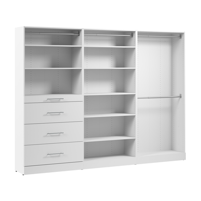 Bestar Florence 107" Modular Walk-In Closet System with Rods, Shelves and Drawers Slab Style - White|Système de pièce-penderie modulaire Florence de Bestar de 107 po avec tringles, tablettes et tiroirs de style lisse - blanc