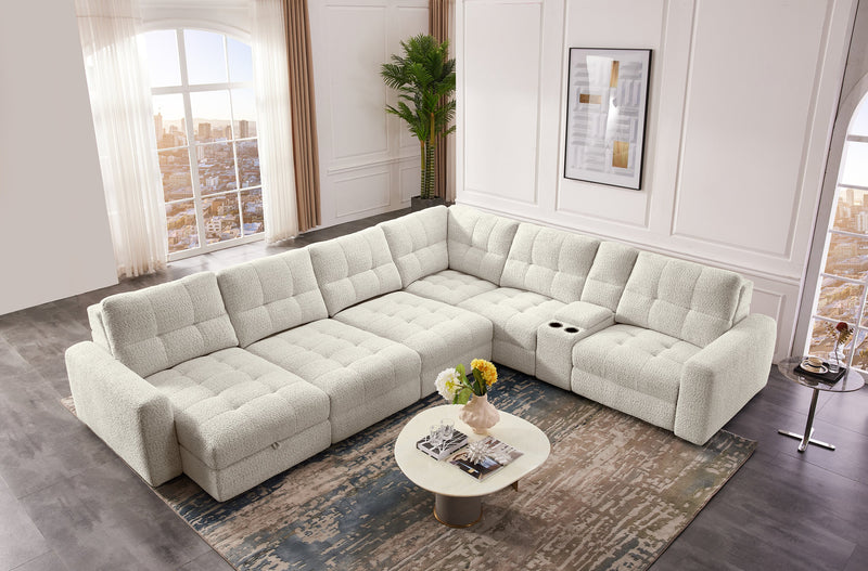 Scott Living Elevate Modular 7-Piece Left-Facing Chenille Fabric Power Sliding Sectional with Storage - Beige