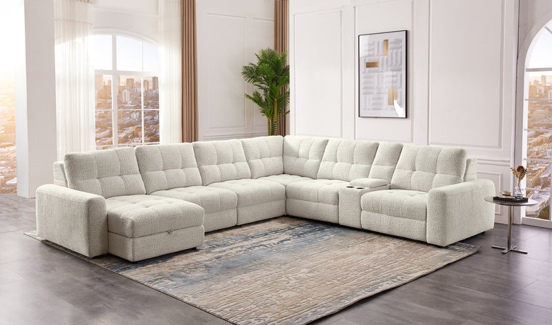 Scott Living Elevate Modular 7-Piece Left-Facing Chenille Fabric Power Sliding Sectional with Storage - Beige