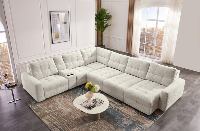Scott Living Elevate Modular 7-Piece Right-Facing Chenille Fabric Power Sliding Sectional with Storage - Beige