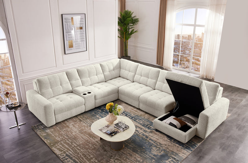 Scott Living Elevate Modular 7-Piece Right-Facing Chenille Fabric Power Sliding Sectional with Storage - Beige