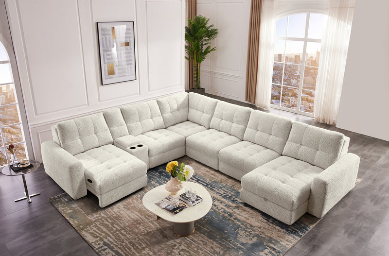 Scott Living Elevate Modular 7-Piece Right-Facing Chenille Fabric Power Sliding Sectional with Storage - Beige