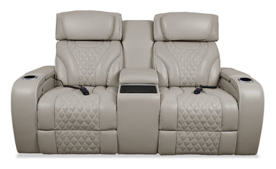 Elite 74" Genuine Leather Massage Power Reclining Loveseat with Immersive Audio and Power Headrests - Putty | Causeuse de massage à inclinaison électrique Elite de 74 po en cuir véritable avec son immersif et appuie-têtes électriques - mastic