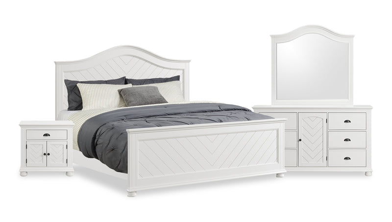 Ella 6pc Bedroom Set with Panel Bed, Dresser, Mirror & Nightstand, White - King Size
