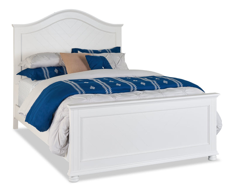 Ella Panel Bed with Headboard & Frame, Chevron Pattern, White - Queen Size