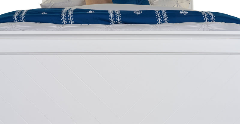 Ella Panel Bed with Headboard & Frame, Chevron Pattern, White - Queen Size