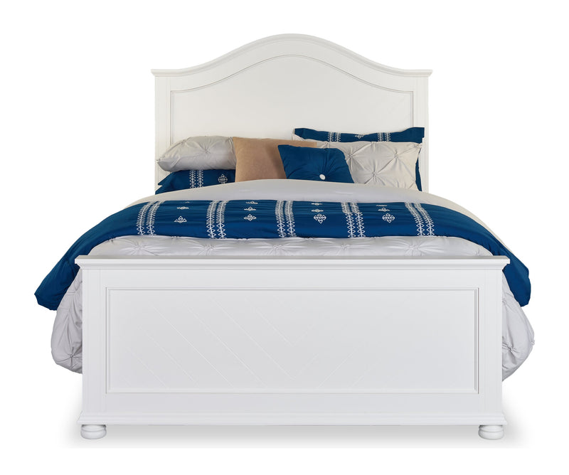 Ella Panel Bed with Headboard & Frame, Chevron Pattern, White - Queen Size