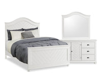 Ella 5pc Bedroom Set with Panel Bed, Dresser & Mirror, White - Queen Size