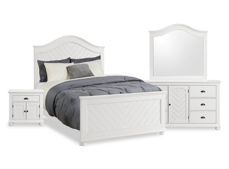 Ella 6pc Bedroom Set with Panel Bed, Dresser, Mirror & Nightstand, White - Queen Size