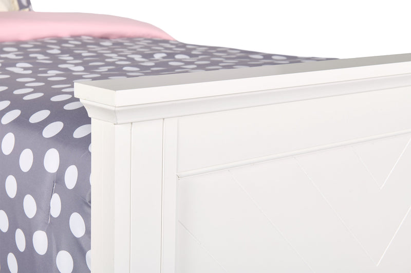 Ella Panel Bed with Headboard & Frame for Kids, Chevron Pattern, White - Twin Size