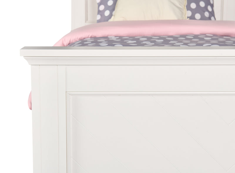 Ella Panel Bed with Headboard & Frame for Kids, Chevron Pattern, White - Twin Size