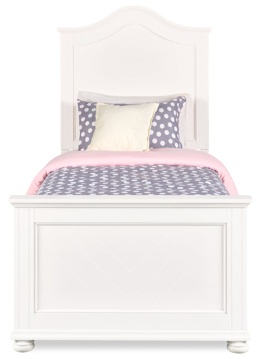 Ella Panel Bed with Headboard & Frame for Kids, Chevron Pattern, White - Twin Size