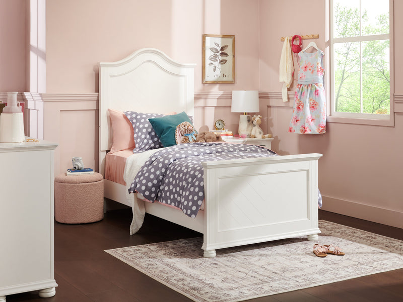 Ella Panel Bed with Headboard & Frame for Kids, Chevron Pattern, White - Twin Size