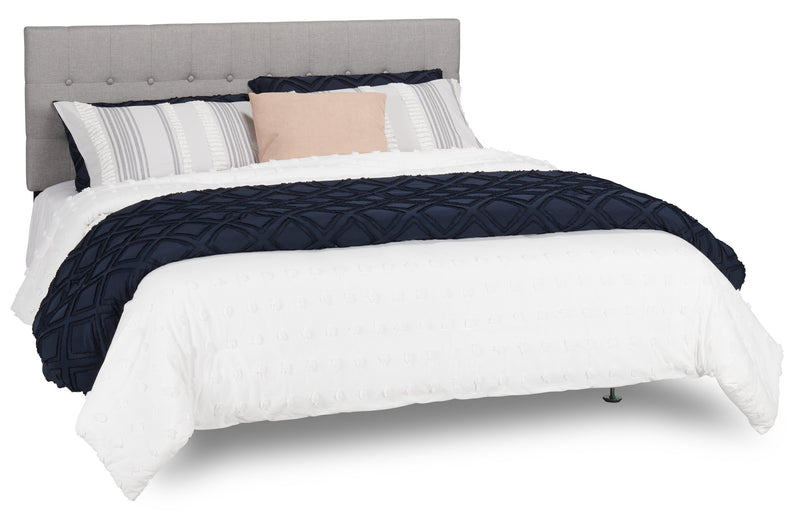 Ellis Upholstered Headboard in Grey Fabric, Button Tufted - Queen Size