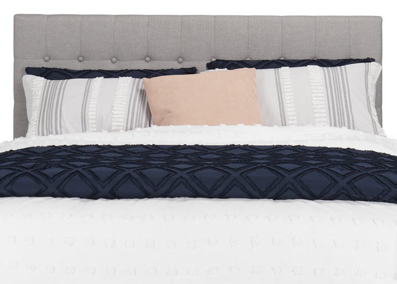 Ellis Upholstered Headboard in Grey Fabric, Button Tufted - Queen Size