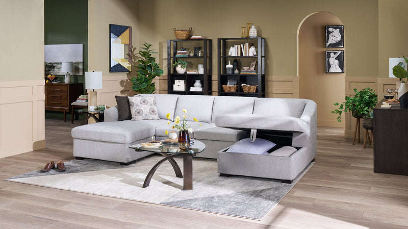 Envy 3-Piece Chenille Fabric Sleeper Sectional with Two Storage Chaises - Fog Grey