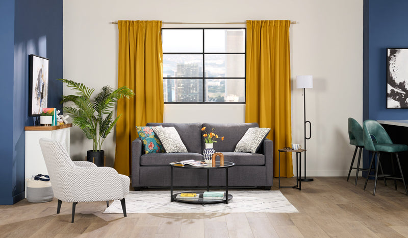 Made in Canada Everlee 76.5\" Microsuede Queen-Size Sofa Bed with Memory Foam and Two Accent Pillows - Grey