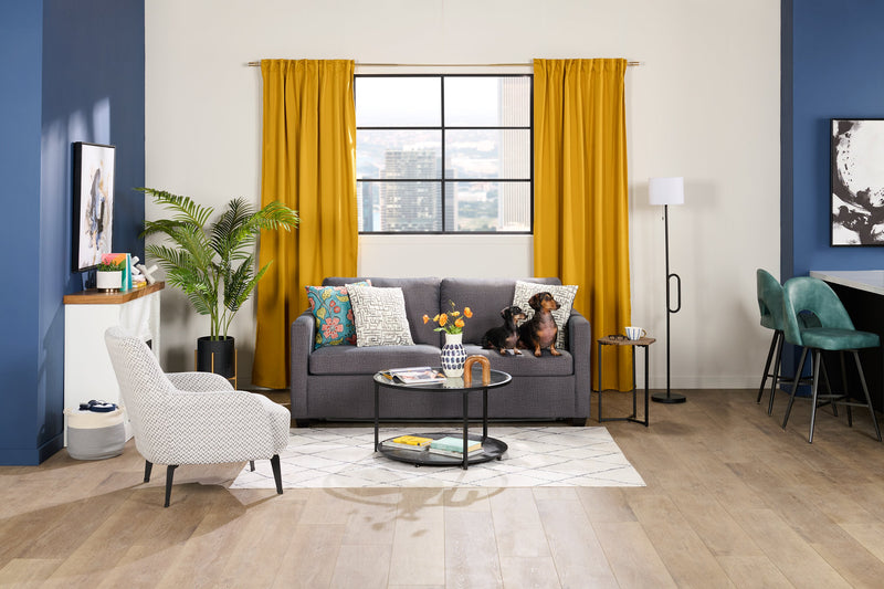 Made in Canada Everlee 76.5\" Microsuede Queen-Size Sofa Bed with Memory Foam and Two Accent Pillows - Grey