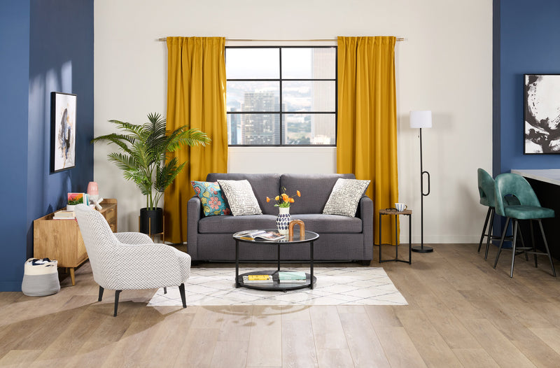 Made in Canada Everlee 76.5\" Microsuede Queen-Size Sofa Bed with Memory Foam and Two Accent Pillows - Grey