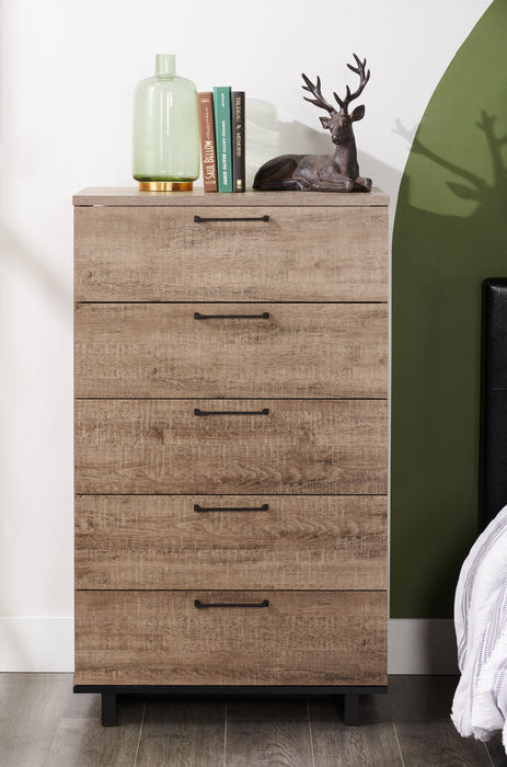 Everley Bedroom Chest of Drawers, 5-Drawer, 29\"W x 49\"H- Brown