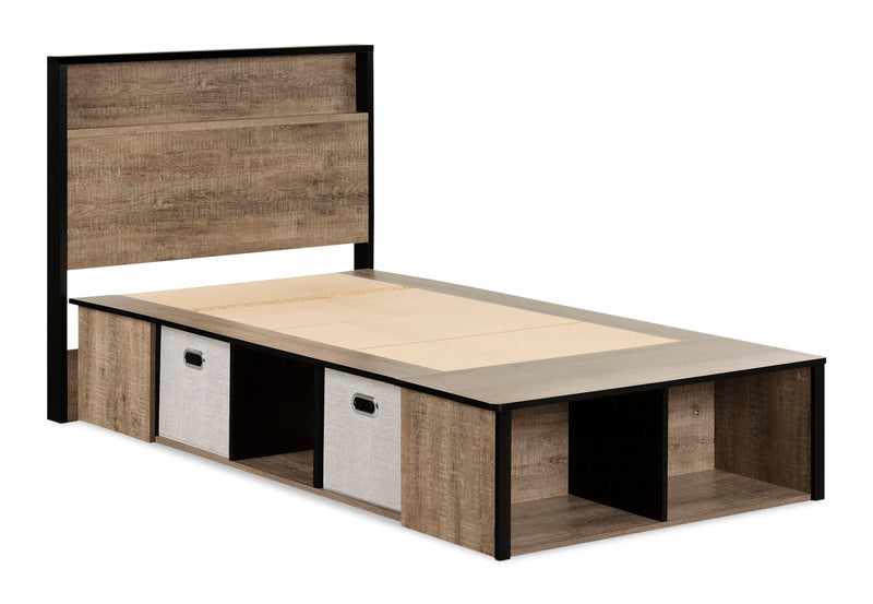 Everley Platform Bed 5pc Set with Panel Headboard, Chest & Nightstand, Two-Tone - Twin Size