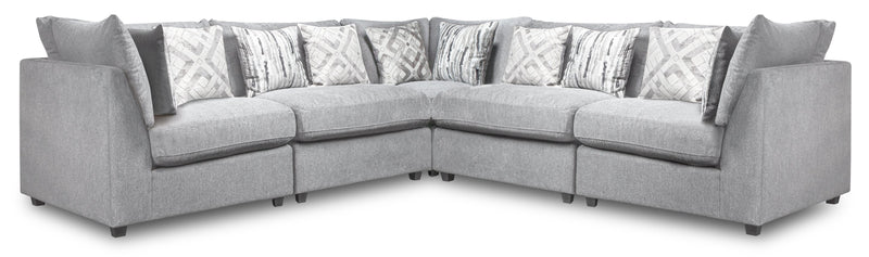 Scott Living Evolve Modular 5-Piece Linen-Look Fabric Sectional with Feather Down Cushions - Grey