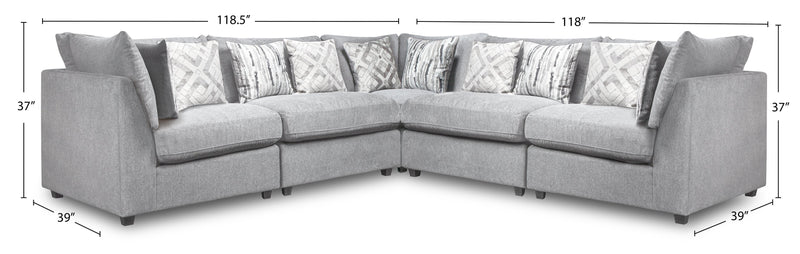Scott Living Evolve Modular 5-Piece Linen-Look Fabric Sectional with Feather Down Cushions - Grey