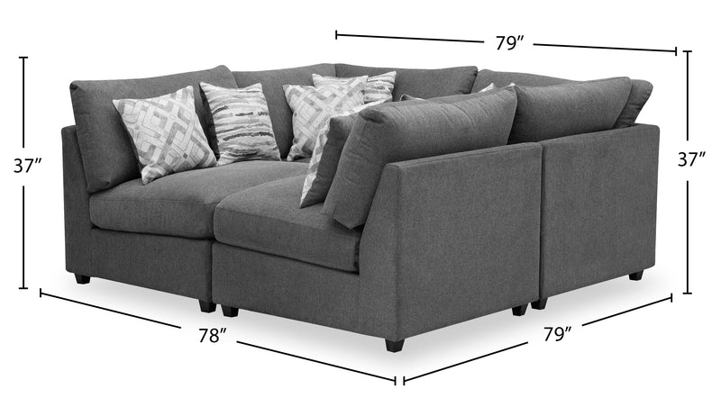 Scott Living Evolve Modular 4-Piece Linen-Look Fabric Pit Sofa Sectional with Feather Down Cushions - Charcoal
