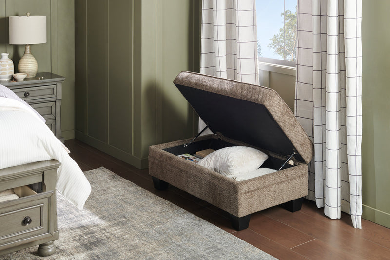 Made in Canada Febe 26\" Chenille Fabric Storage Ottoman with Wood Legs - Brown