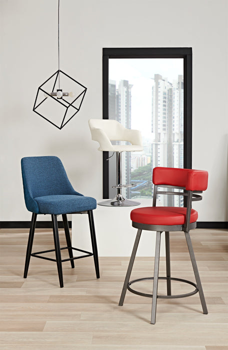 Finn Barstool with Swivel & Adjustable Seat, Vegan Leather Fabric, Metal - White