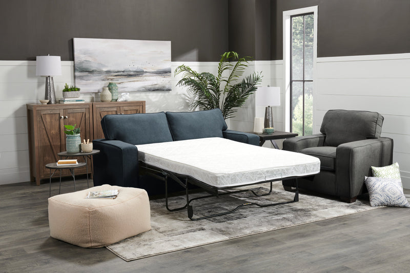 Made in Canada Fiona 58\" Chenille Fabric Twin-Size Sofa Bed with Track Arms - Navy Blue