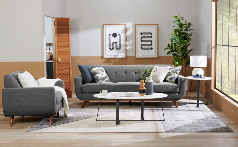 Kort & Co. Freeman 37\" Linen-Look Fabric Chair with Wood Legs and Tufted Back Cushion - Charcoal Grey