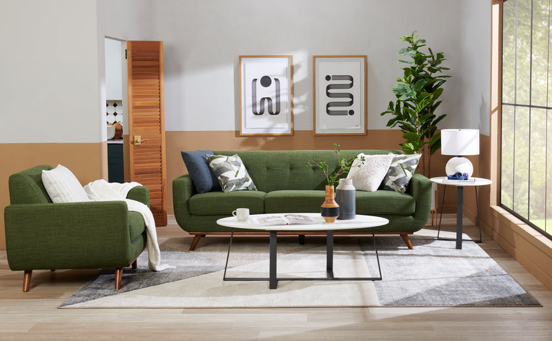 Kort & Co. Freeman 37\" Linen-Look Fabric Chair with Wood Legs and Tufted Back Cushion - Avocado Green