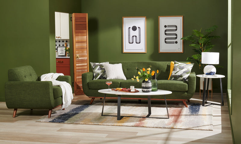 Kort & Co. Freeman 37\" Linen-Look Fabric Chair with Wood Legs and Tufted Back Cushion - Avocado Green