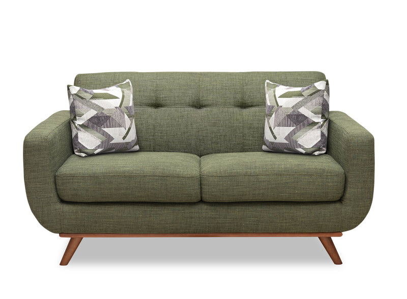 Kort & Co. Freeman 63\" Linen-Look Fabric Loveseat with Wood Legs and Tufted Back Cushions - Avocado Green